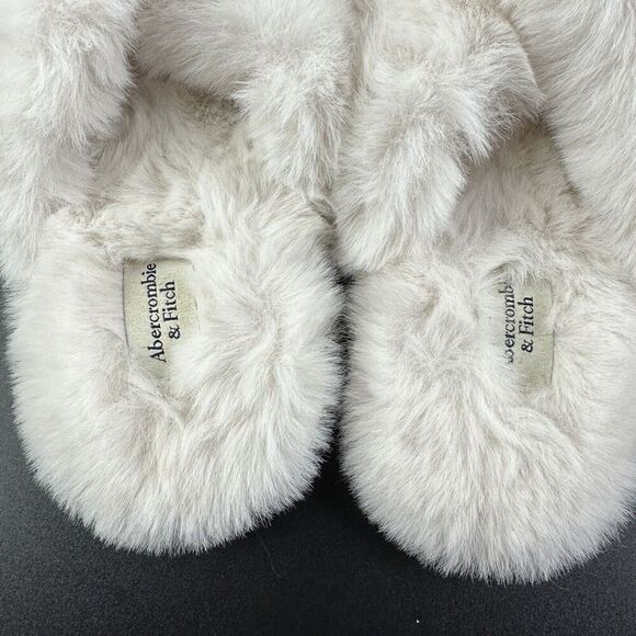 Abercrombie Fitch Faux Fur Slippers Size M/L Criss Cross Slip On Open Toe Shoes* - Picture 5 of 13